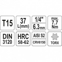 Antgalis įpresuotas į galvutę 1/4,Torx, T15