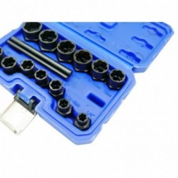 Smūginių galvučių rinkinys sugadintiems varžtams 6,35-19mm, 3/8″, 15vnt Smūginių galvučių rinkinys sugadintiems varžtams 6,35-19mm, 3/8″, 15vnt