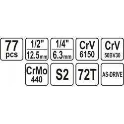 Įrankių rinkinys 1/2″, 1/4″, 77vnt., YATO