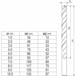 Grąžtų rinkinys metalui CO-HSS 1-10mm 10 vnt.