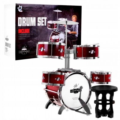 A large drum set with a...