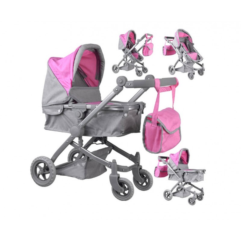 Multifunktionaler Puppenwagen 4in1, Grau
