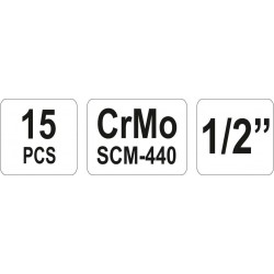 Smūginių ilgų galvučių kompl.1/2", 10-32 mm, 15vnt