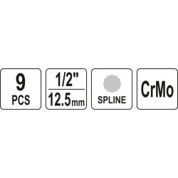 Smūginių antgalių rinkinys Spline, M5-M16, 1/2″, ilgi