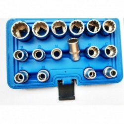 Galvučių rinkinys 1/2″, 12-kampės, 16vnt., Cr-V