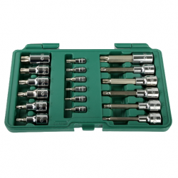 1/ 4" + 1/ 2" Galvučių su antgaliais rinkinys (TORX) 18vnt.