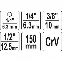 1/ 4"+3/ 8"+1/ 2" prailgintų adapterių suktuvui rinkinys 3vnt.