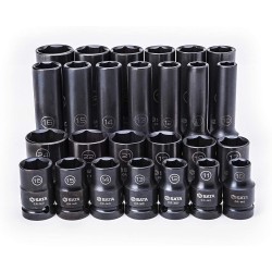 1/ 2" Prailgintų ir trumpų smūginių galvučių rinkinys (10-24mm)(26vnt) (plonasienės)