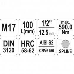 1/ 2" Galvutė su 100L SPLINE M17 antgaliu (prailginta)