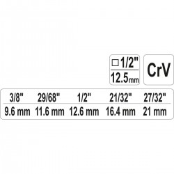 Raktas pakopinis terkšlei su kiauryme 1/ 2" (3/ 8", 29/ 68", 1/ 2", 21/ 32", 27/ 32")