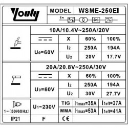 Inverterinis suvirinimo pusautomatis WSME250EI 230V (IGBT) AC/ DC, TIG/ MMA