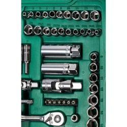 1/ 4" + 3/ 8" + 1/ 2" Galvučių ir raktų rinkinys 150vnt. (SAE & metrinė sistema)