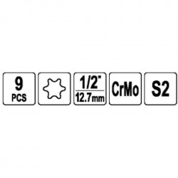 1/ 2" Galvučių smūginių su antgaliais rinkinys (torx) (9vnt)