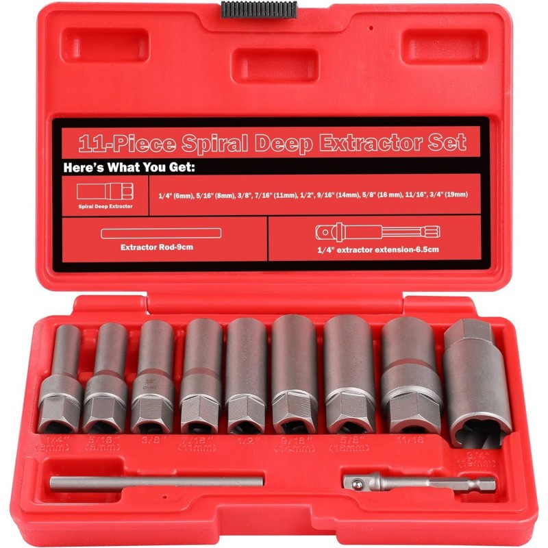 Pažeistų veržlių atsukėjų 3/ 8'' rinkinys 11vnt. (6-19mm) Pažeistų veržlių atsukėjų 3/ 8'' rinkinys 11vnt. (6-19mm)