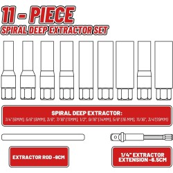 Pažeistų veržlių atsukėjų 3/ 8'' rinkinys 11vnt. (6-19mm)