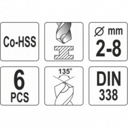 Grąžtų rinkinys metalui CO-HSS 2-8mm 6 vnt.