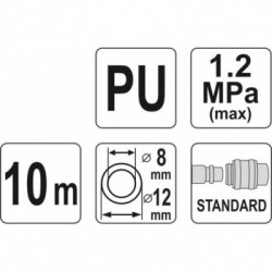 Pneumatinė žarna su antgaliais, 8 x 12 mm, 10 m, PU