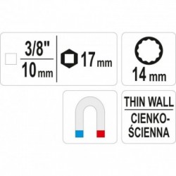 Galvutė žvakinė, magnetinė 14mm 3/8"