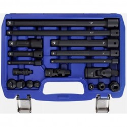Smūginių prailgintojų ir adapterių rinkinys 1/ 4"+3/ 8"+1/ 2" 18vnt.