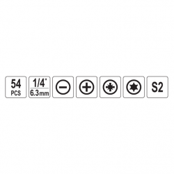 1/ 4" Smūginių keičiamų antgalių rinkinys (PLOKŠČIAS,PZ,PH,TORX) 54vnt.