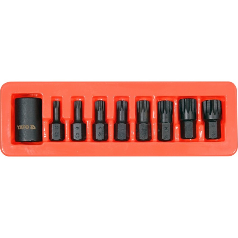 Smūginių antgalių rinkinys 1/2", SPLINE (XZN), M6-M18, 9 vnt.