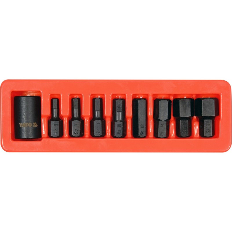 Smūginių antgalių rinkinys 1/2", HEX šešiakampis, 6 - 19 mm, 9 vnt.