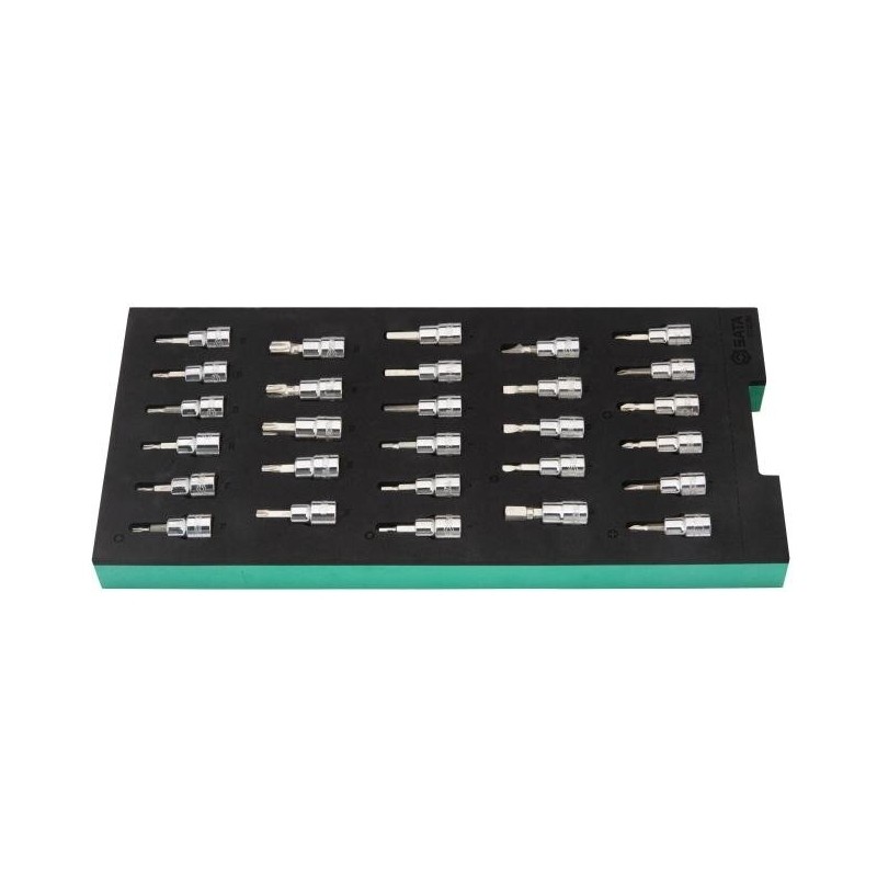 Padėklas. Galvučių su antgaliais rinkinys 3/ 8" (pl./ PH/ PZ/ HEX/ torx) 28vnt.