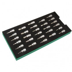 Padėklas. Galvučių su antgaliais rinkinys 3/ 8" (pl./ PH/ PZ/ HEX/ torx) 28vnt.