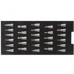 Padėklas. Galvučių su antgaliais rinkinys 3/ 8" (pl./ PH/ PZ/ HEX/ torx) 28vnt.