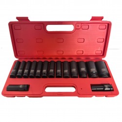 1/ 2" Prailgintų smūginių galvučių rinkinys 15vnt. (10-32mm) 12-kampės