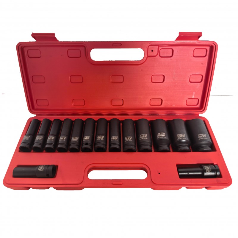 1/ 2" Prailgintų smūginių galvučių rinkinys 15vnt. (10-32mm) 12-kampės