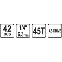 Galvučių rinkinys su terkšle 1/4(6.3 mm) 42vnt.
