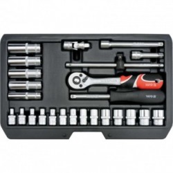 Galvučių rinkinys su terkšle 1/4(6.3 mm) 25vnt.