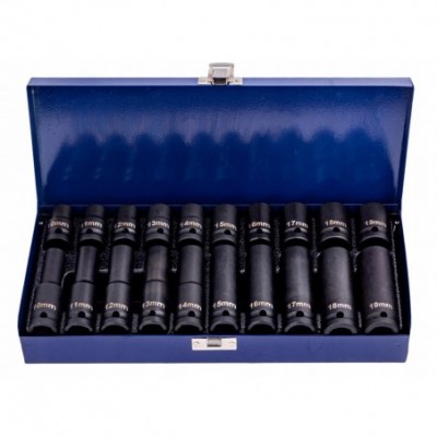 Smūginės galvutės ilgos/trumpos 1/2″, 20 vnt. 10-19mm, metalinis lagaminas