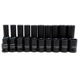 Smūginės galvutės ilgos/trumpos 1/2″, 20 vnt. 10-19mm, metalinis lagaminas