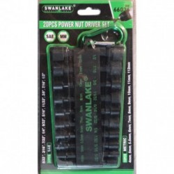 Smūginių galvučių rinkinys suktukui 20vnt, 1/4″, 4-12mm, 5/32″-1/2″