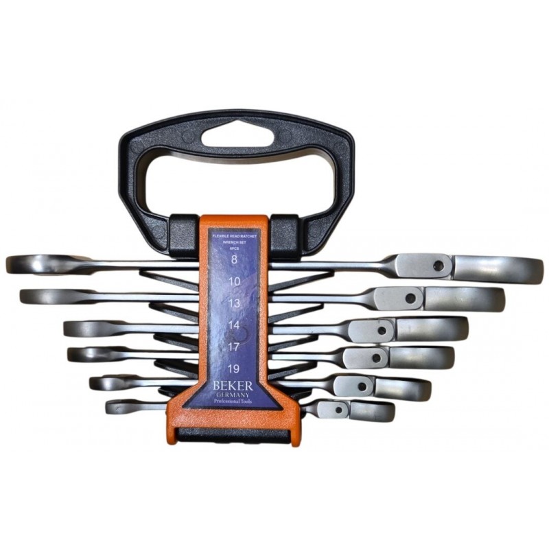 Vartomų raktų su terkšle komplektas 6d., 8-19mm, Cr-V