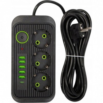 Elektrinis ilgintuvas 5 metrai, 3 lizdai +5*USB ir +USB-C, jungiklis