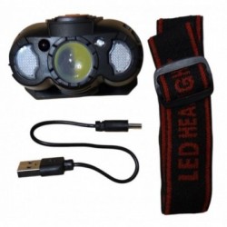 Mažas įkraunamas žibintuvėlis ant galvos 1W LED+4smd diodai, judesio daviklis, raudona šviesa