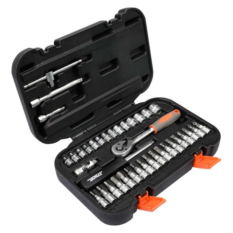 Galvučių rinkinys su terkšle 1/4(6.3 mm) 38vnt.