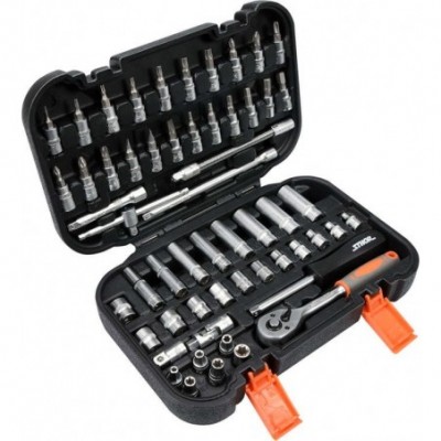 Galvučių rinkinys su terkšle 1/4(6.3 mm) 56vnt.