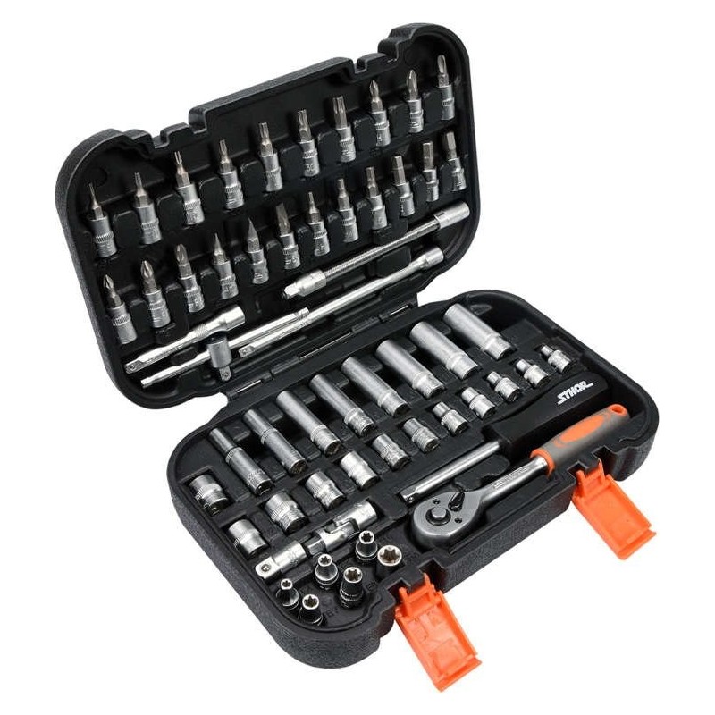 Galvučių rinkinys su terkšle 1/4(6.3 mm) 56vnt.