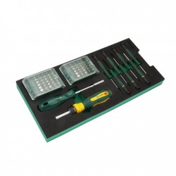 Padėklas. Keičiamų antgalių, laikiklių ir precizinių atsuktuvų rinkinys 71vnt. Padėklas. Keičiamų antgalių, laikiklių ir precizinių atsuktuvų rinkinys 71vnt.