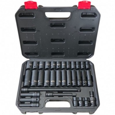 Smūginių galvučių rinkinys, ilgos/trumpos 1/2″, 8-24mm, ilgintuvai, 18 vnt.