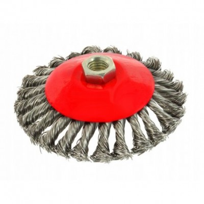 Susuktas vielinis šepetys 125 mm, M14, lėkštės tipo.