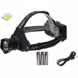 Labai galingas prožektorius ant galvos, P90 šviesos diodas, ZOOM, 3x baterijos