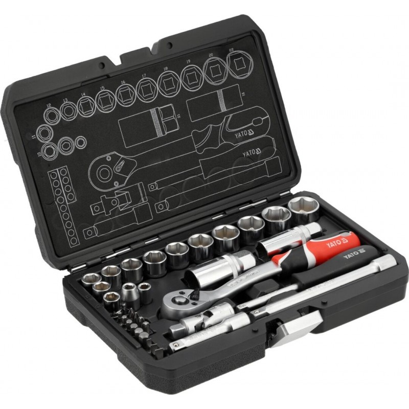1/4" ir 3/8" dydžio įrankių rinkinys 34 vnt.