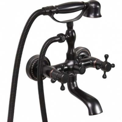 Vonios maišytuvas su dušo žarna ir galvutė RETRO BLACK 1