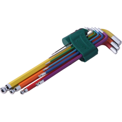 L-tipo šešiakampių vidutinių, raktų rinkinys 9vnt. (spalvoti)(1.5-10mm)