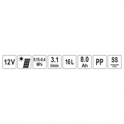 Slėginis purkštuvas su bakeliu ir saulės panele 16l 12V 8000mAh